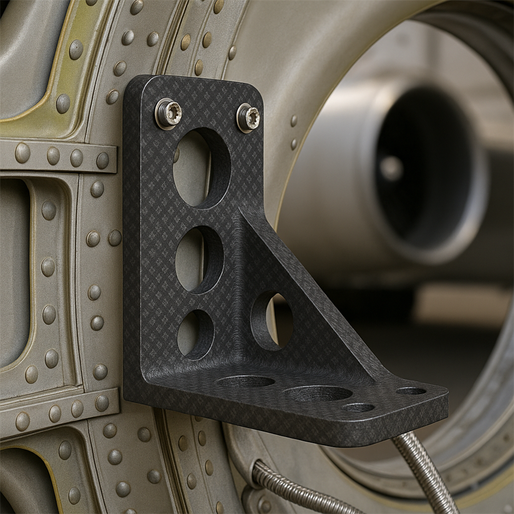 generated image by AI shows simulation of aircraft brackets made of CMC used in aerospace industry